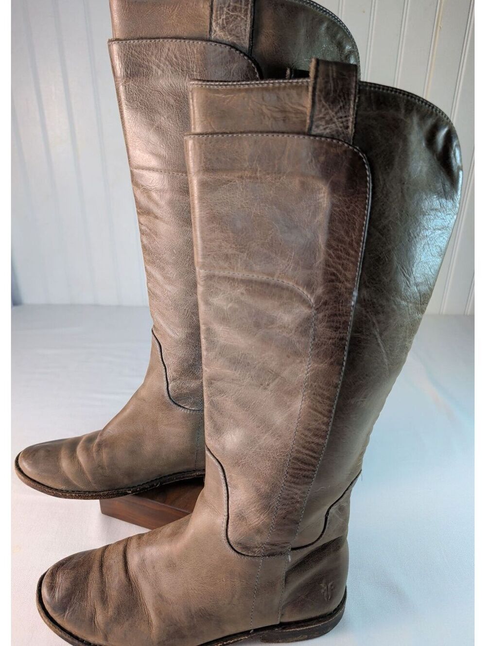 FRYE Paige Tall Riding Boots Grey Distressed Leather Knee High 7.5